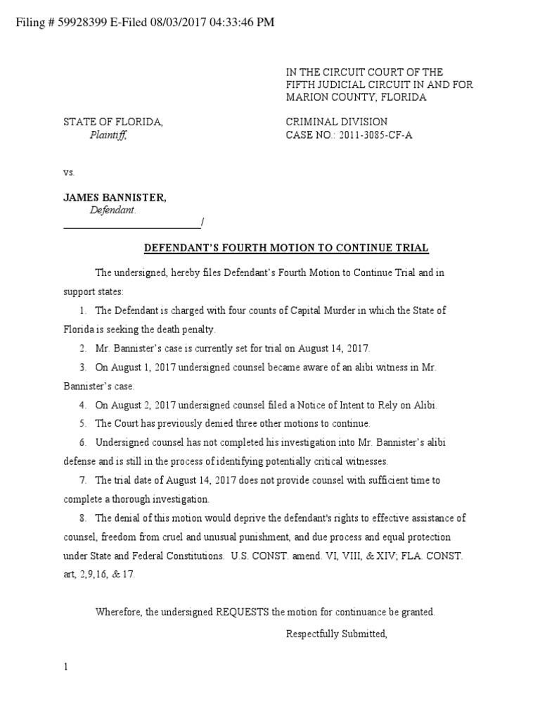 Motion.pdf4th Motion to Continue.pdf | Criminal Law | United States Law