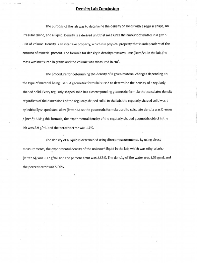 Good Density Lab Conclusion PDF