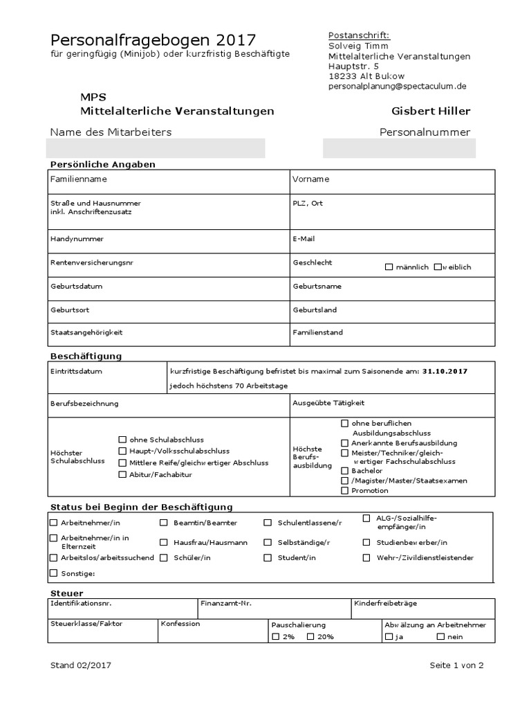Personalbogen 2017