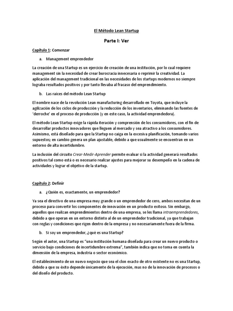 Resumen El Metodo Lean Startup | PDF | Lean Startup | Empresa de inicio