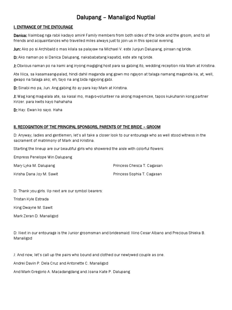 Sample Wedding Reception Script Organized Events Wedding
