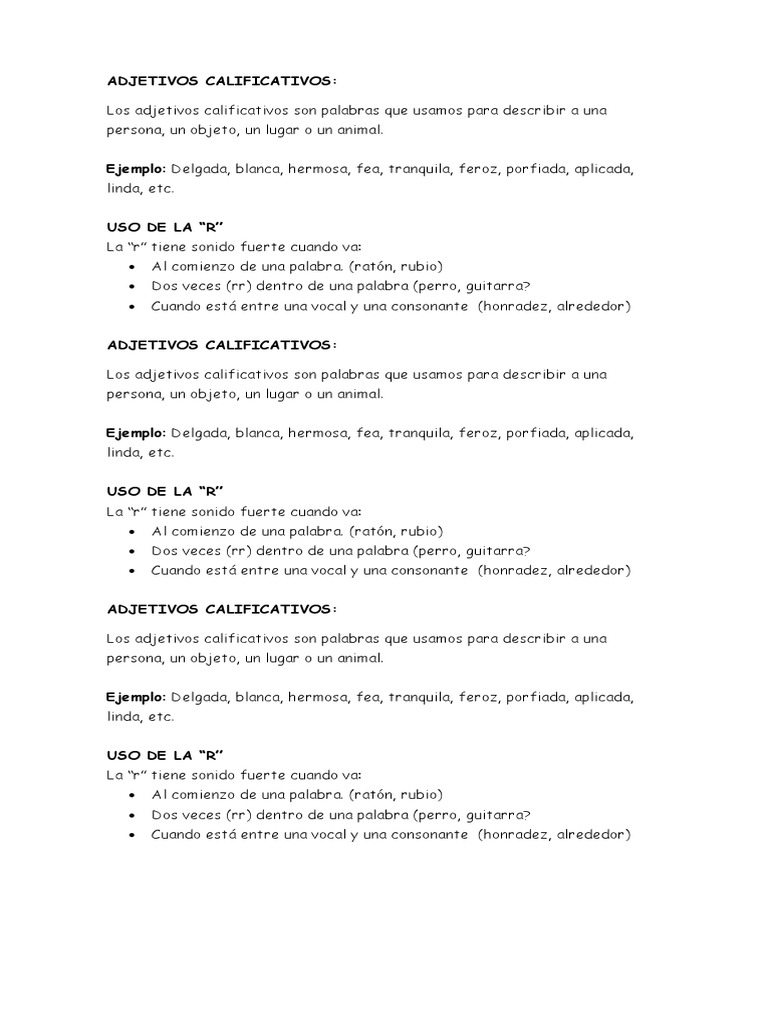 Adjetivos Calificativos y Uso de R | PDF
