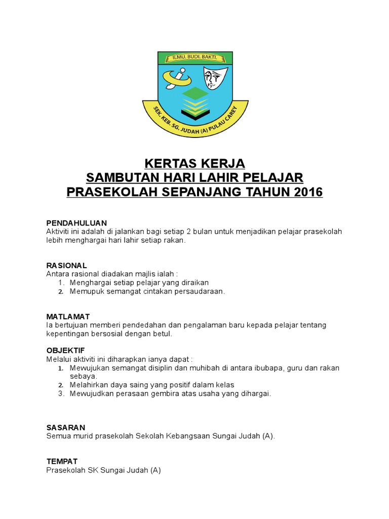 Objektif Sambutan Majlis Hari Lahir Murid