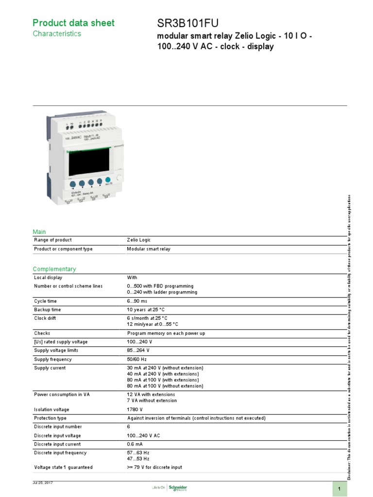 Zelio Logic SR3B101FU | PDF | Relay | Physical Quantities