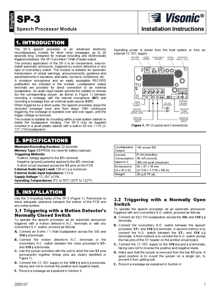SP 3 Installer Guide English De6107-6 | PDF | Switch | Loudspeaker