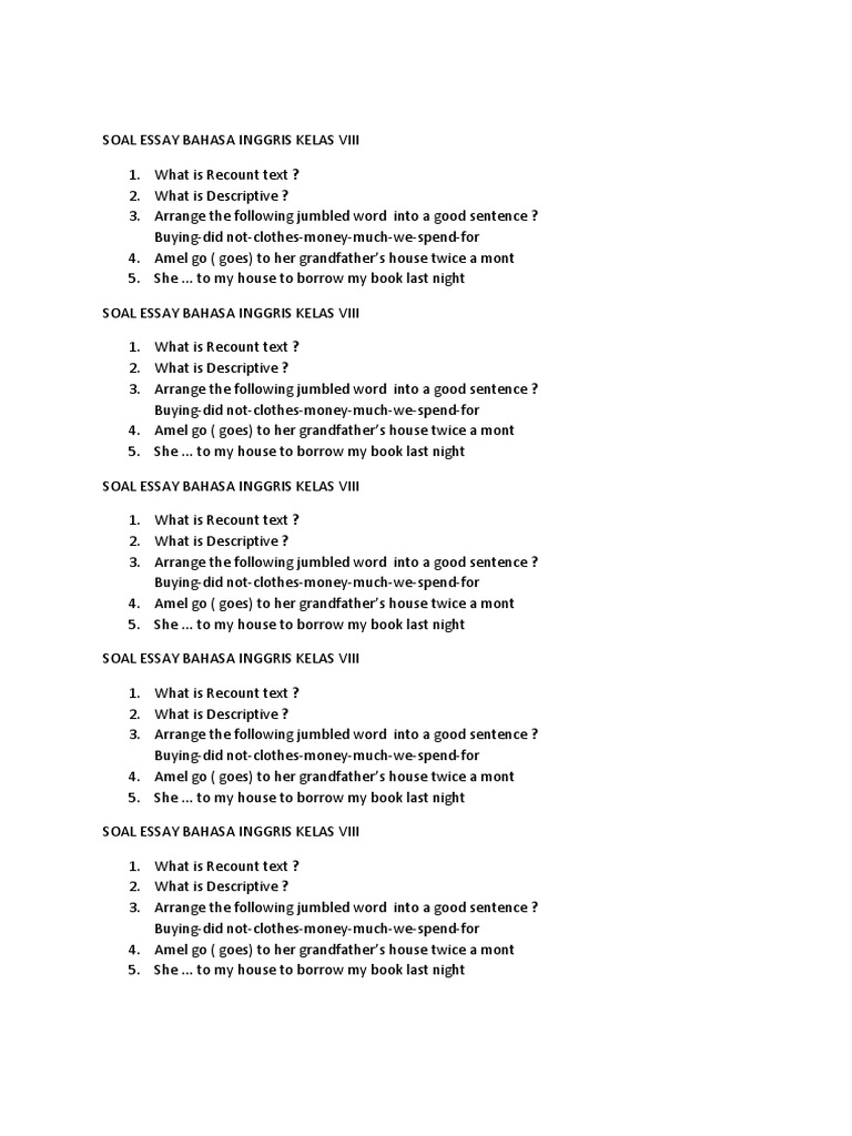 Contoh Soal Essay Bahasa Inggris Dan Jawabannya Kelas 8 - Guru Paud