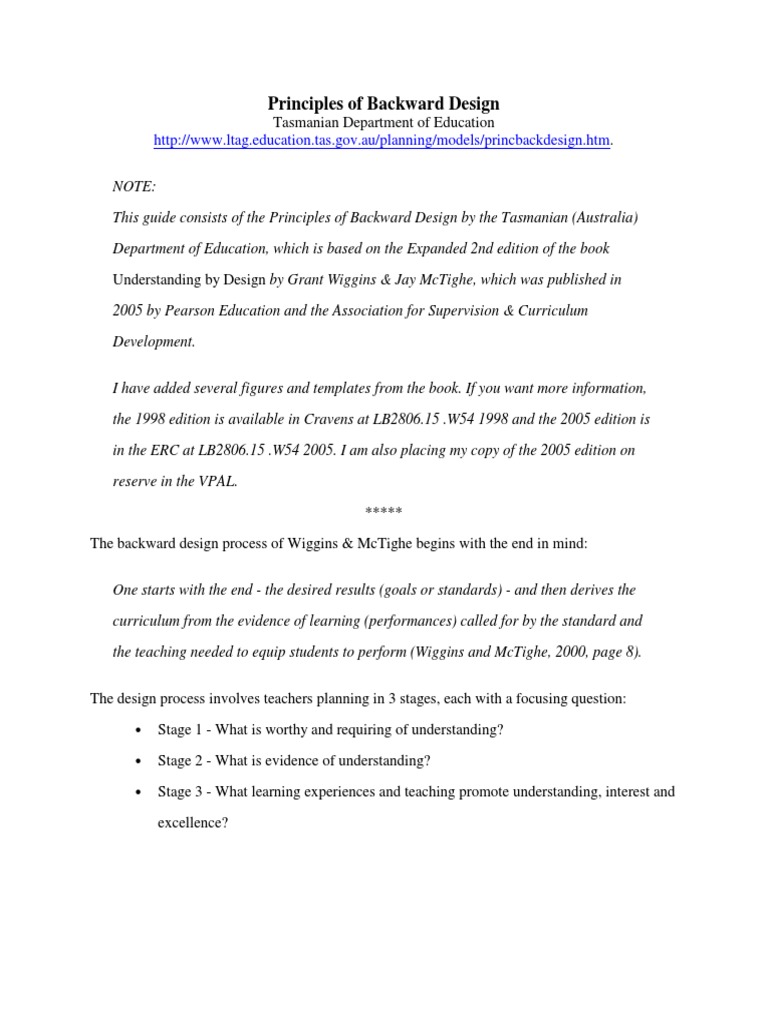 Designing Lesson Plans Using Backward Design PDF | PDF | Educational ...