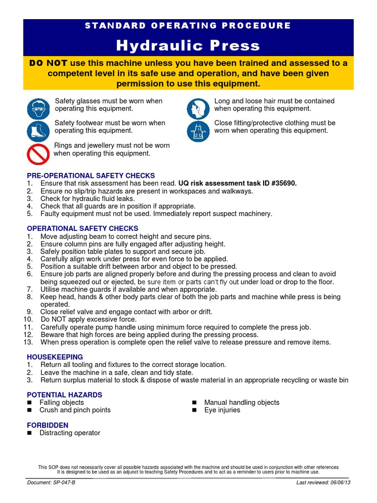 Sop Mesin Hidrolik | PDF | Valve | Personal Protective Equipment