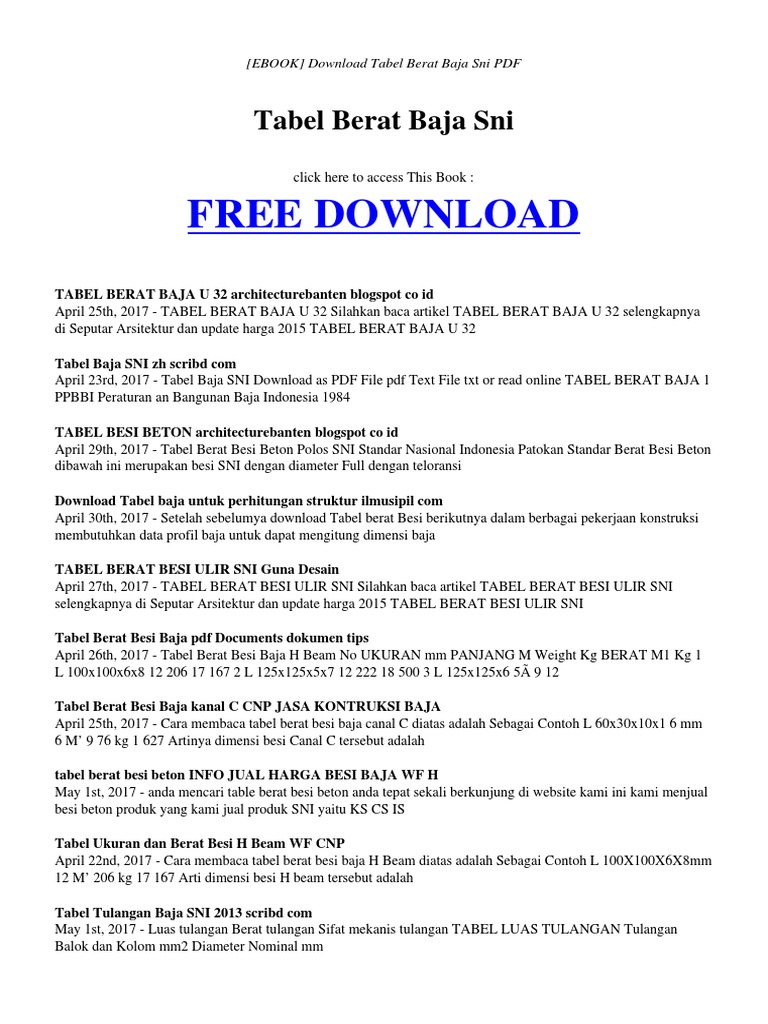 Tabel Profil Baja Sni Harga Besi Baja Wa 081288711562 Telp