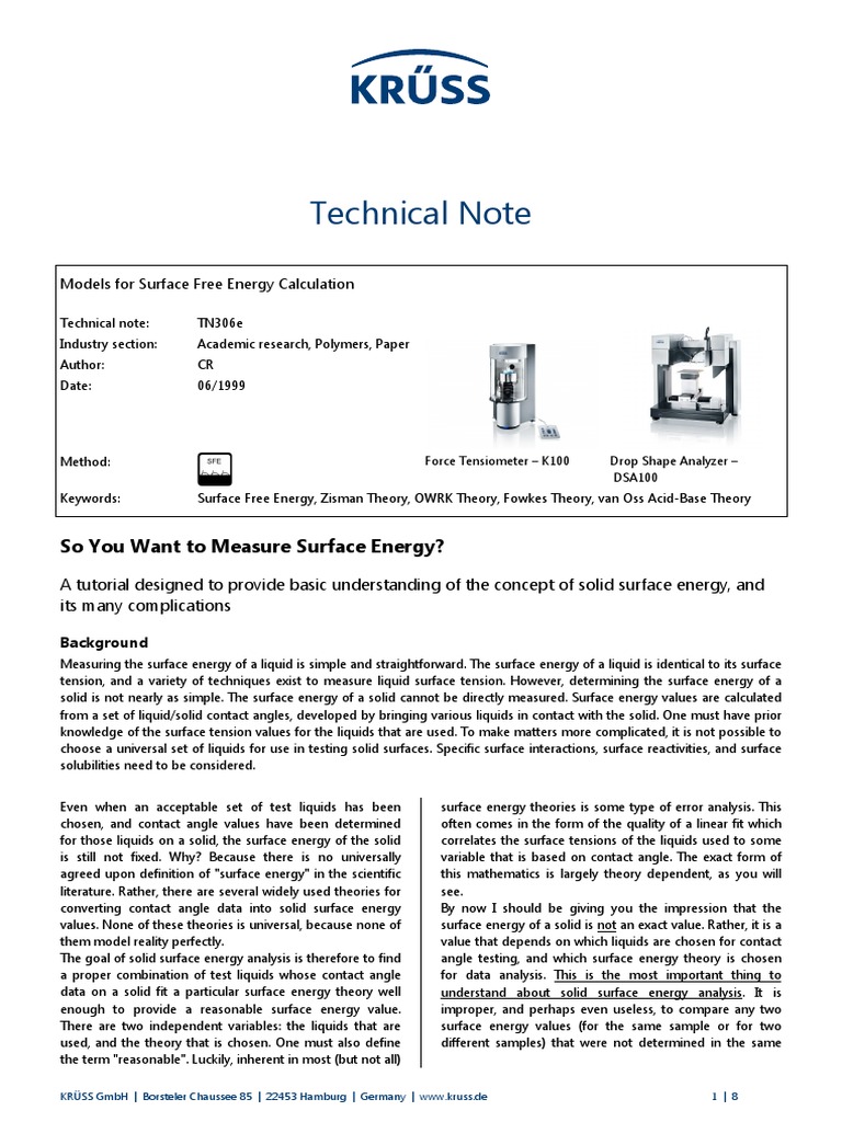 Kruss Tn306 en PDF Wetting Surface Tension