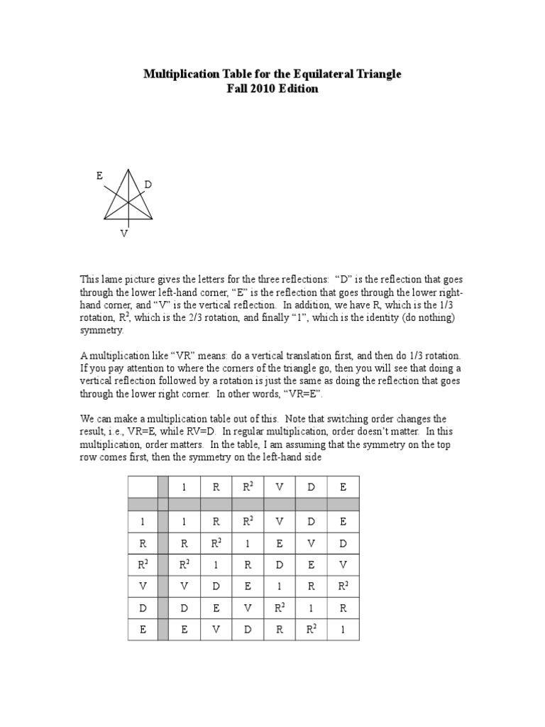 Multiplication Table For The Equilateral Triangle Fall 2010 Edition | PDF