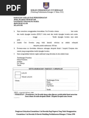 Borang Permohonan Cuti Bersalin Melebihi 60 Hari 2 Doc
