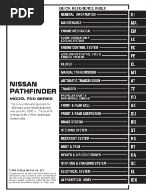 1999 Nissan Pathfinder Service Repair Manual Pdf Technology Engineering