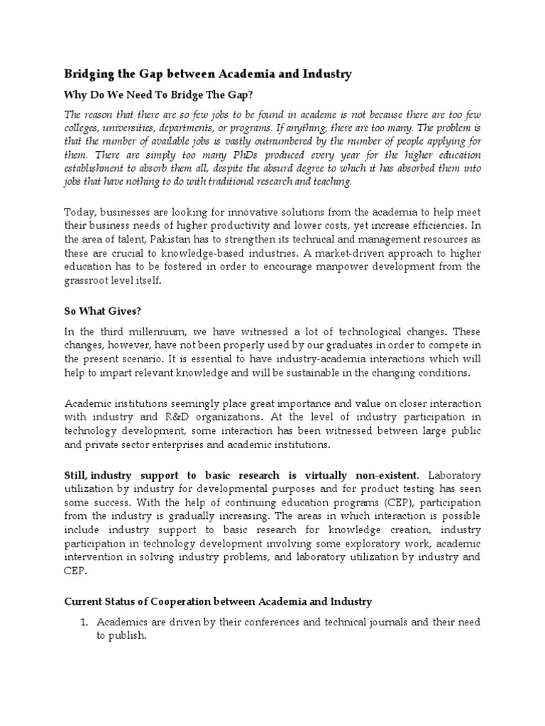 Bridging The Gap Between Academia and Industry | PDF | Entrepreneurship ...