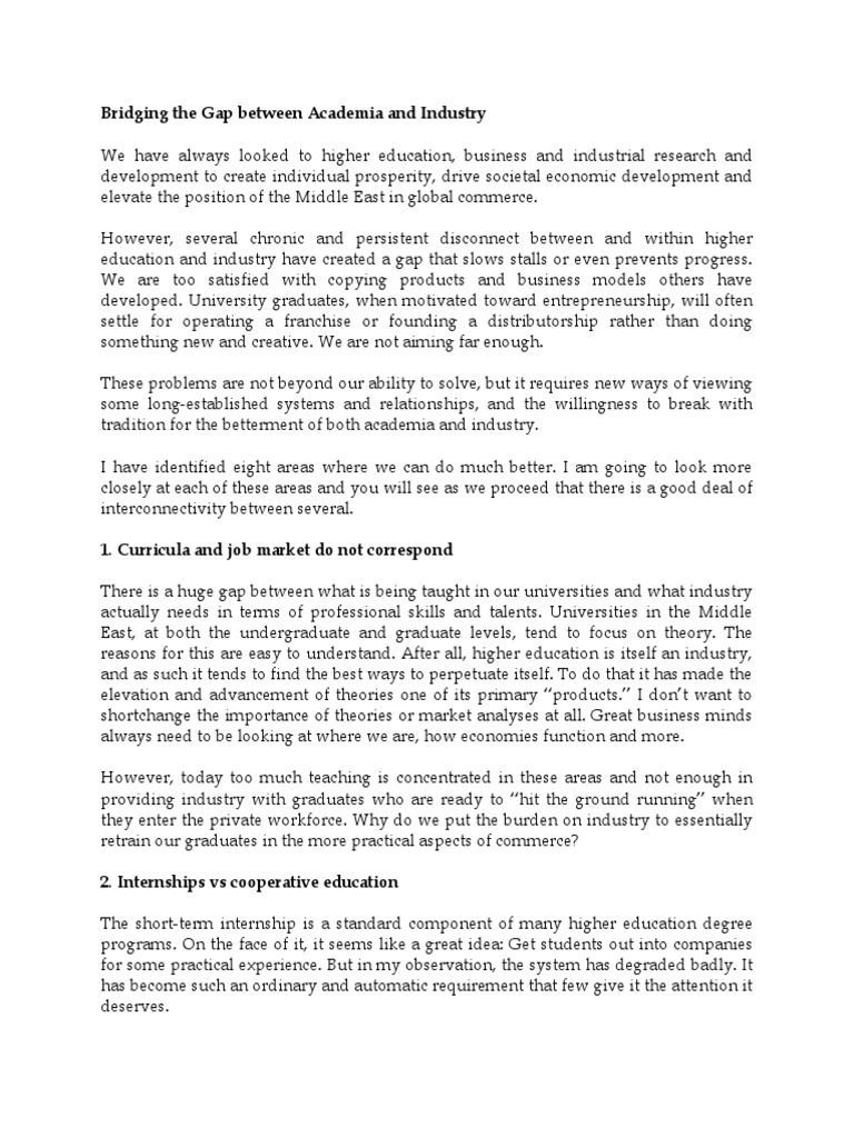 Bridging The Gap Between Academia and Industry | PDF | Internship | Job ...