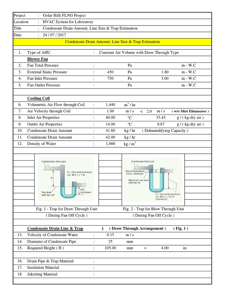 Condensate Drain Calculation Lab Ahu Heating Ventilating And Air Conditioning Electromechanical Engineering