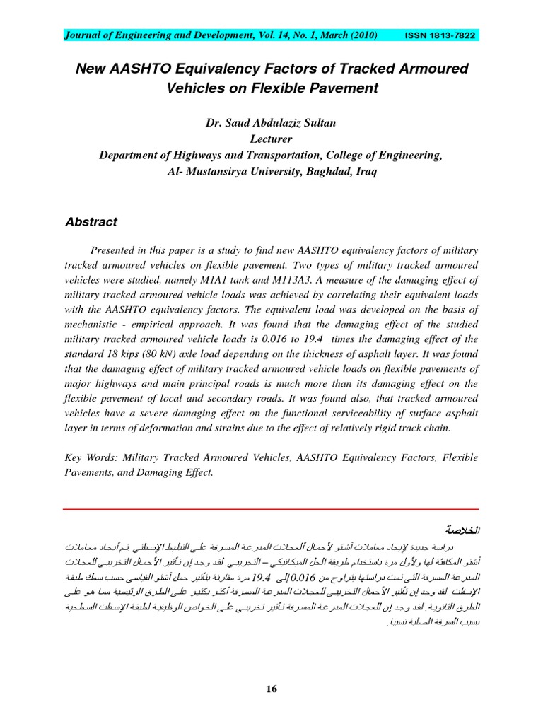 New AASHTO Equivalency Factors Of Tracked Armoured Vehicles On Flexible 