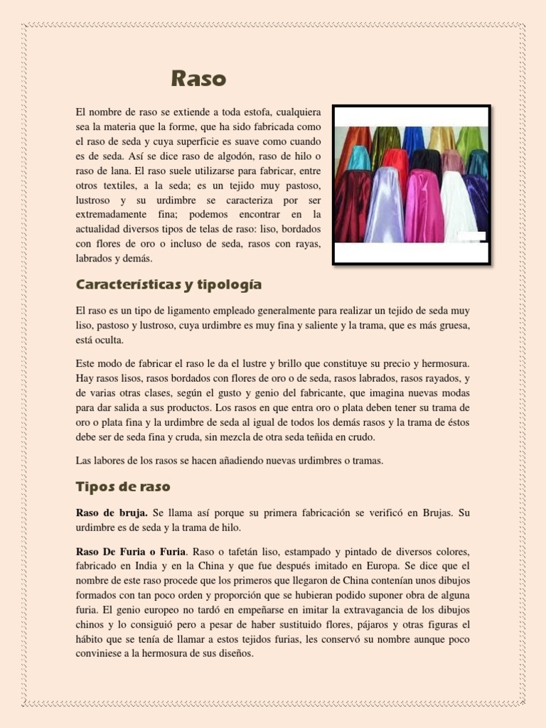 Tipos y características del raso | PDF | Artes Textiles | Industria textil