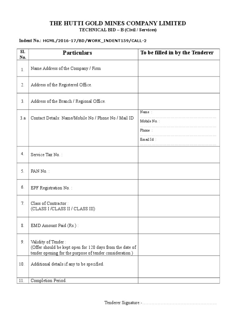 HGML Technical Bid Submission Details | PDF