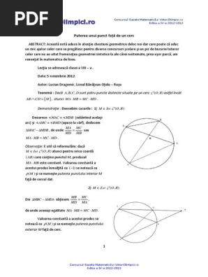 Puterea Unui Punct FaÅ£Äƒ De Un Cerc Pdf