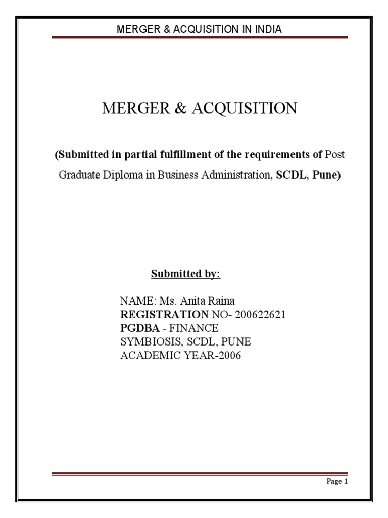 Project Report of Merger Acquisition | PDF | Legal Concepts | Takeover