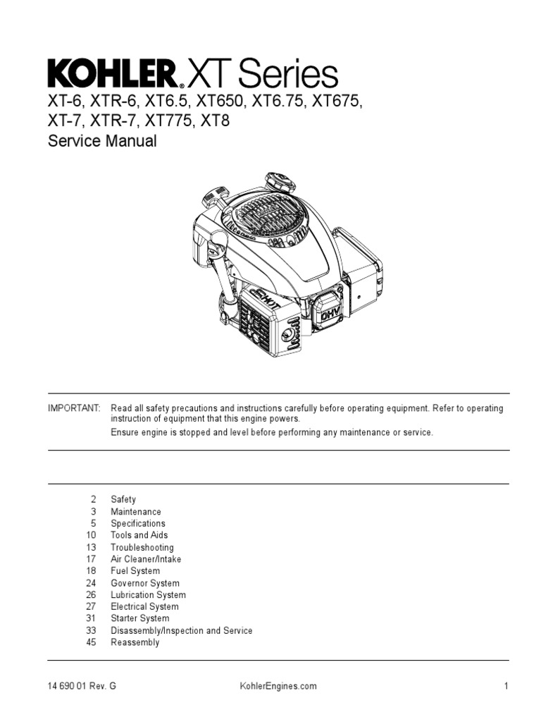 Kohler XT675 Engine Service Manual 14_690_01_EN Gasoline Horsepower