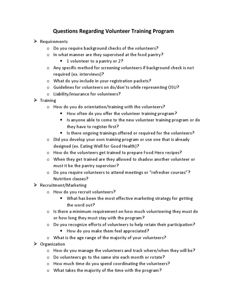 Volunteer Program Questions PDF Volunteering Business