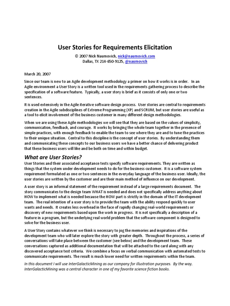 A Primer On Developing Agile User Stories | PDF | Agile Software ...