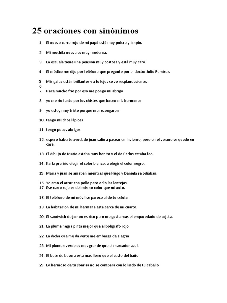 25 Oraciones Con Sinónimos PDF