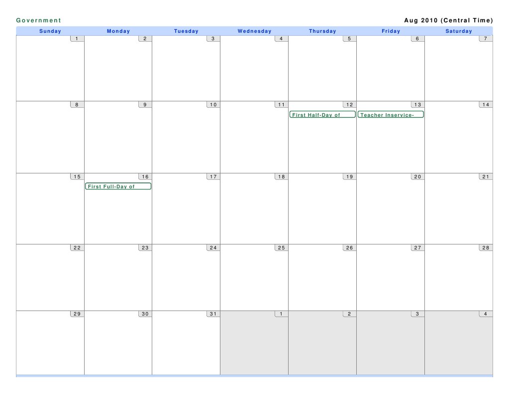 Government August Cal. | PDF