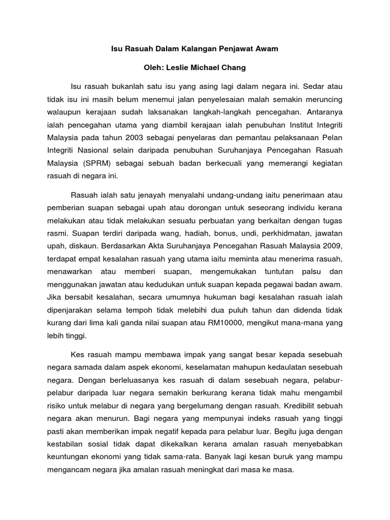 Isu Rasuah Di Malaysia | PDF