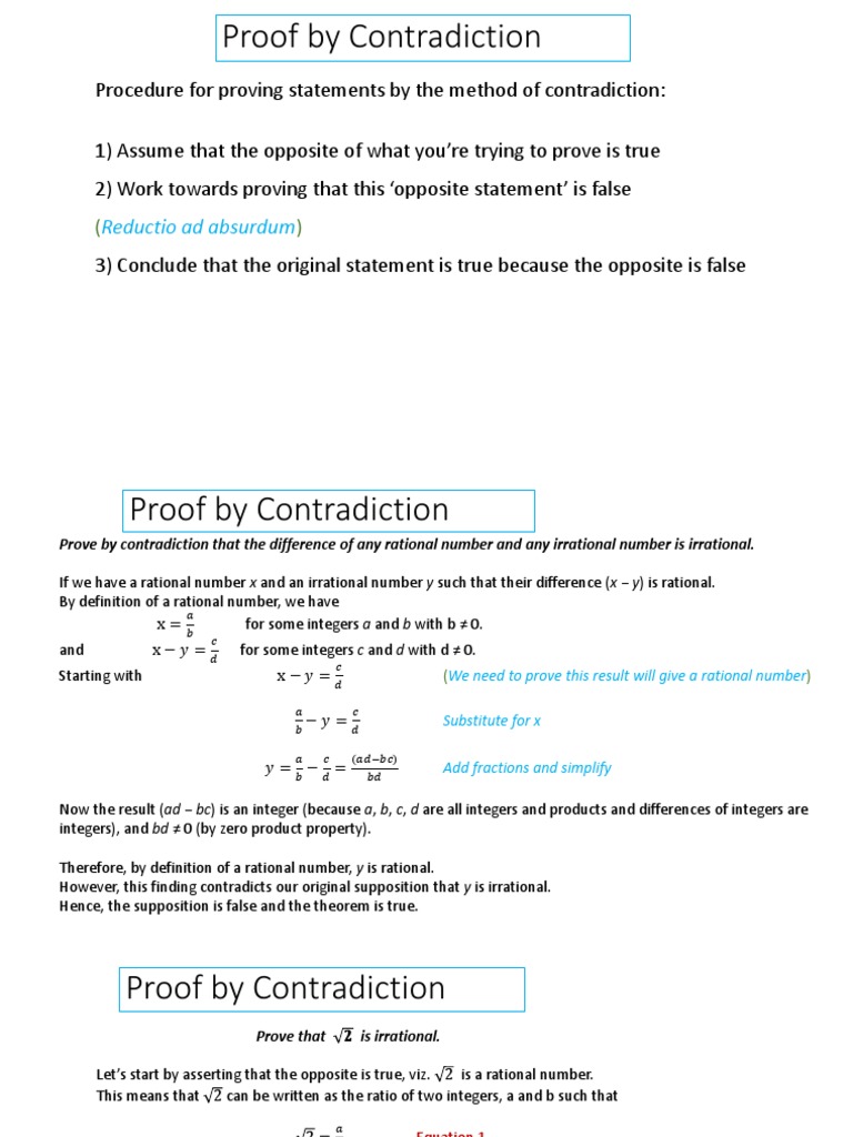 Proof by Contradiction in Mathematics | PDF | Mathematical Proof ...