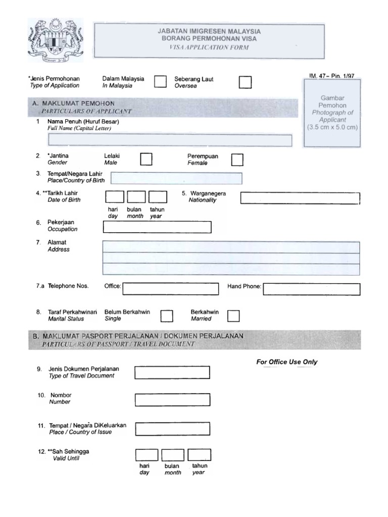 Malaysian Visa Application Form | PDF