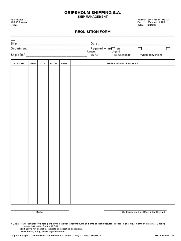 Gripsholm Shipping S.A.: Requisition Form | PDF | Business