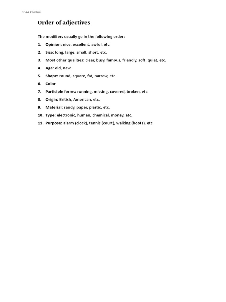 Order of Adjectives Explained | PDF