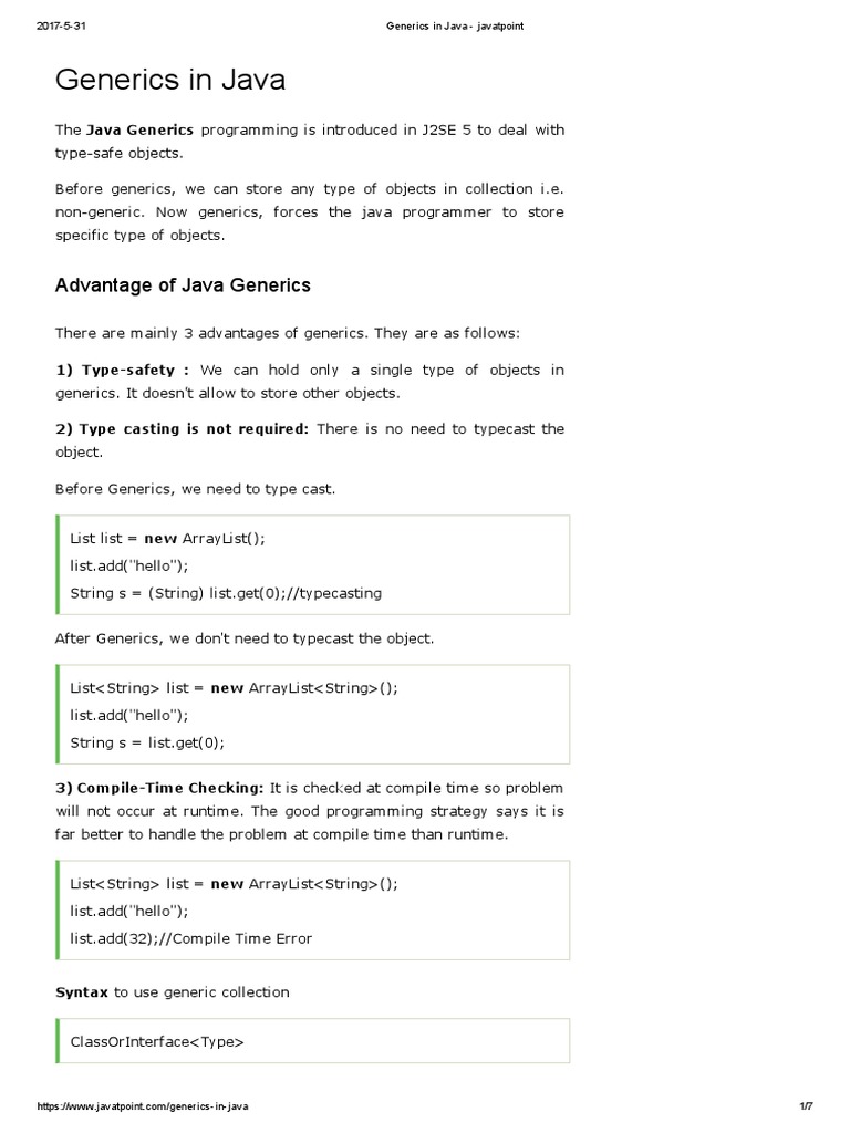 Generics in java javatpoint pdf java programming language