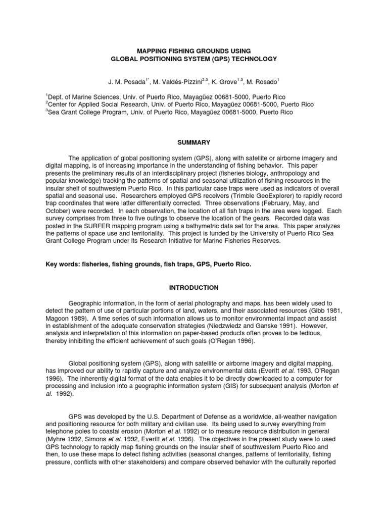 Mapping Fishing Grounds Using Global Positioning System (GPS