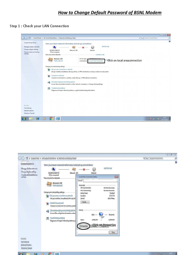 How To Change Default Password of BSNL Modem: Step 1: Check Your LAN ...
