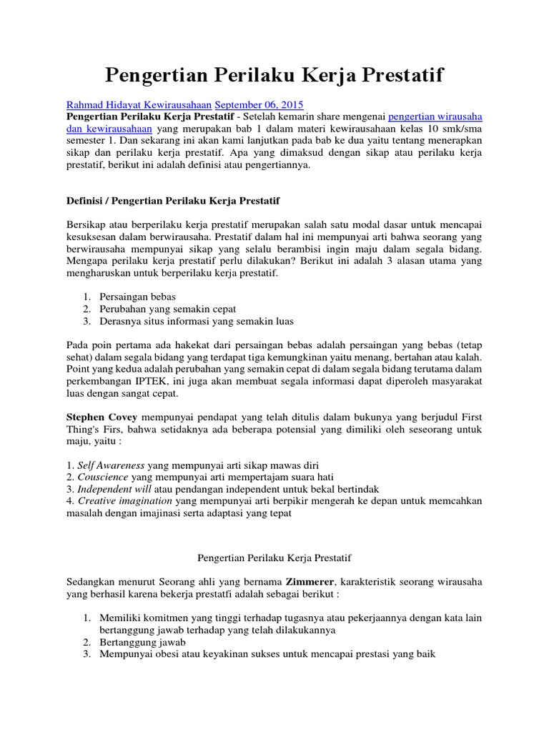 Pengertian Perilaku Kerja Prestatif PDF