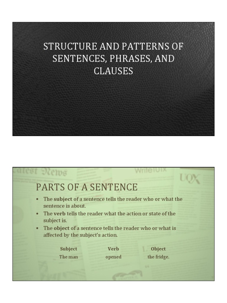 Structure and Patterns of Sentences, Phrases, and Clauses: Parts of A ...
