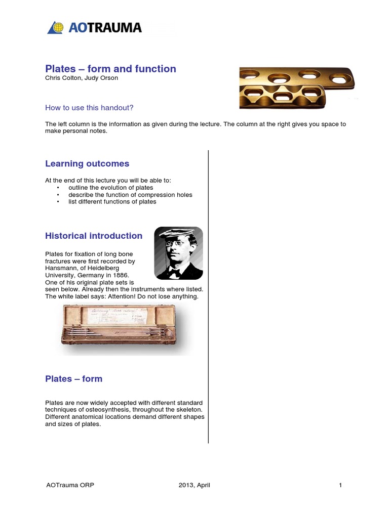 Plates - Form and Function: Learning Outcomes | PDF | Screw ...