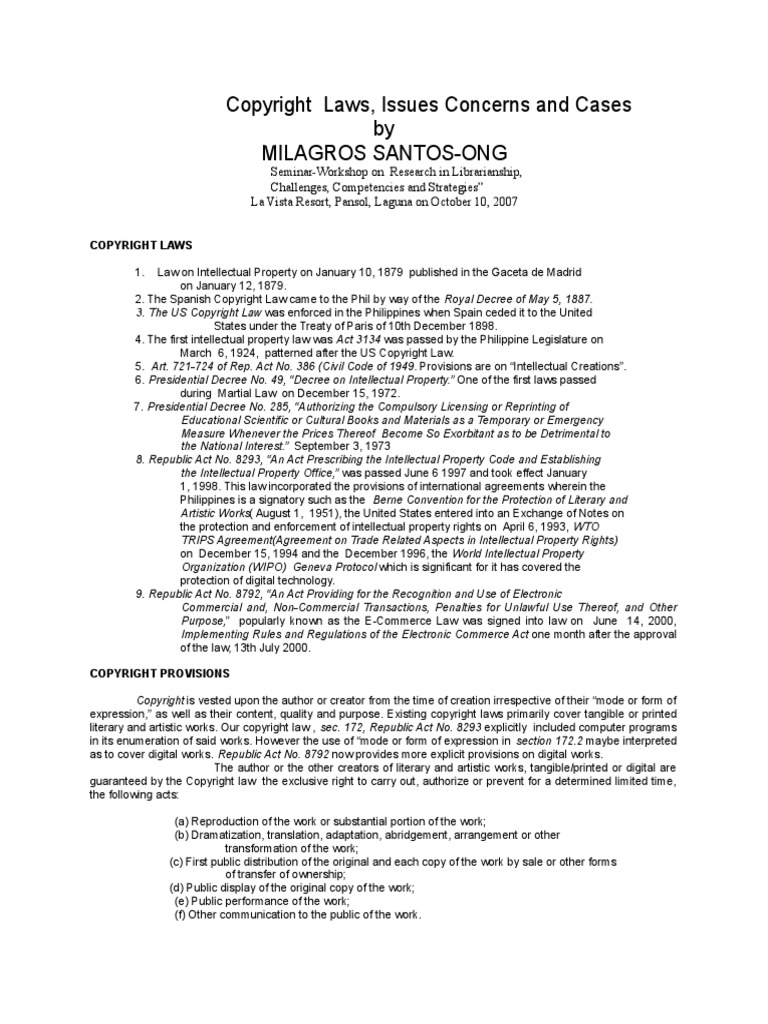 Analysis of Philippine Copyright Law Key Provisions, Cases, and