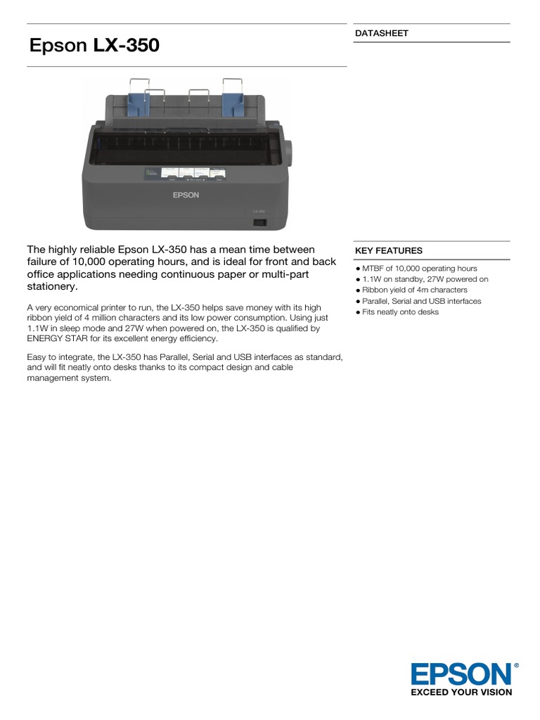 Epson LX350 9Pin Dot Matrix Printer Datasheet Printer