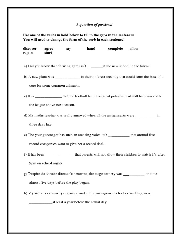 Grammar Worksheet 1 - Passives-Reported Speech | PDF | Onomastics ...