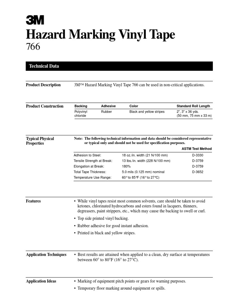 Hazard Marking Vinyl Tape Technical Data PDF Polyvinyl Chloride Implied Warranty