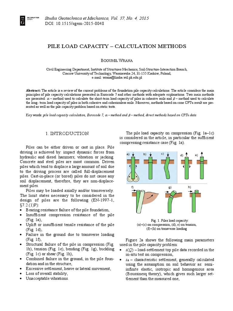 Pile Load Capacity Calculation Methods | PDF