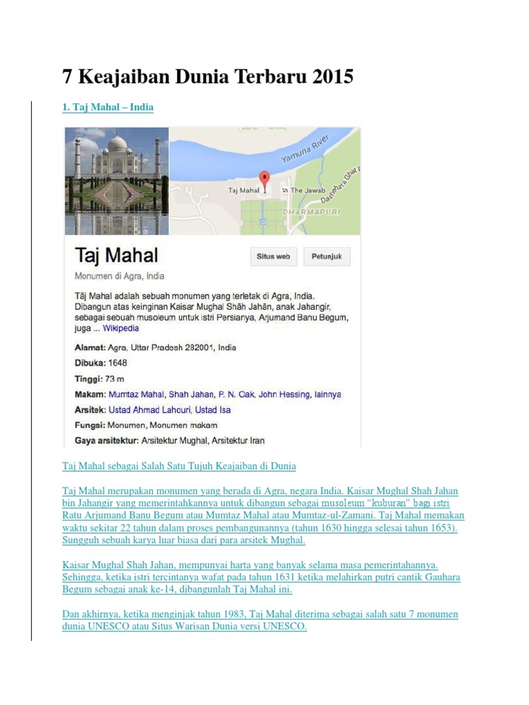 7 Keajaiban Dunia Terbaru 2015: 1. Taj Mahal – India