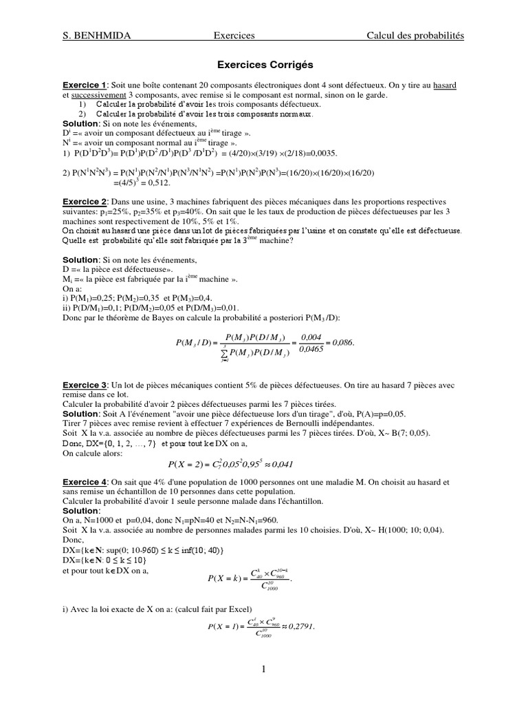 Exercice Probabilité Brevet Avec Corrigé Pdf PROBABILITE Exercices Corrigé | PDF | Analyse mathématique | Probabilité