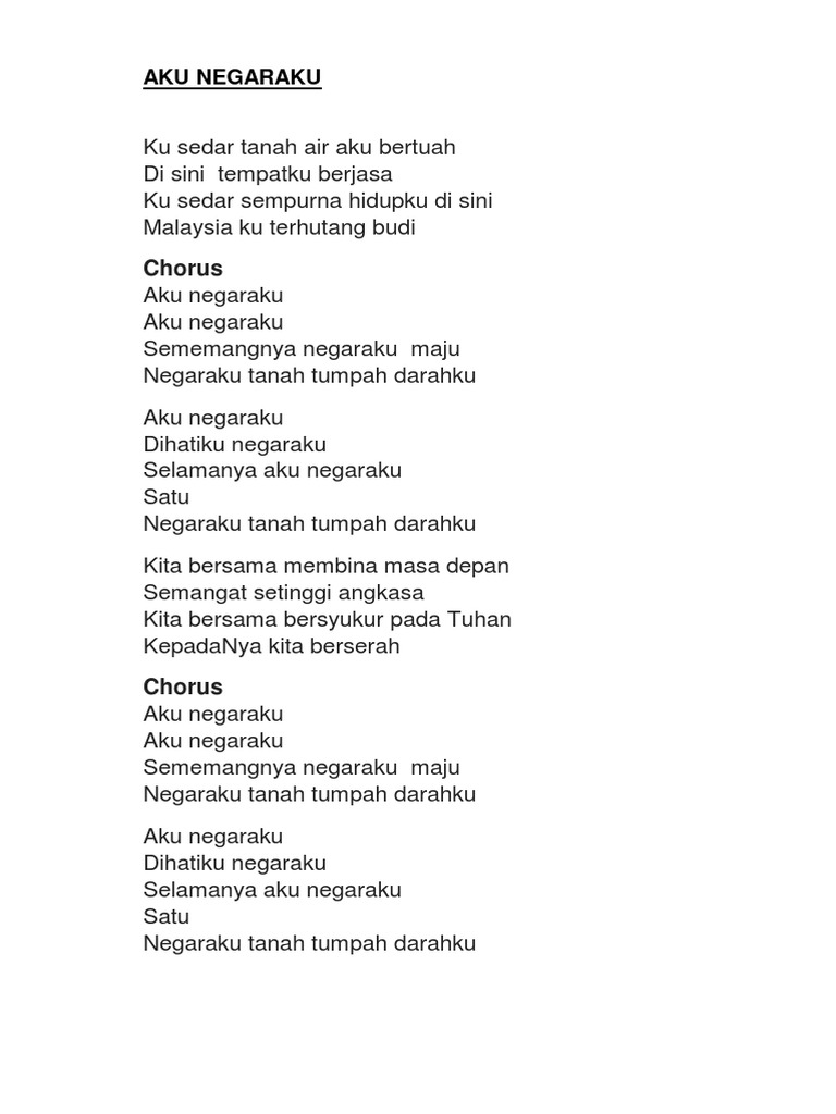 Lirik Lagu Aku Negaraku  PDF