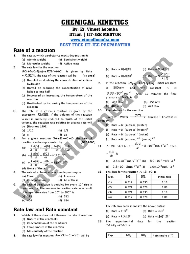 JEE Mains Chemical Kinetics PYQs | PDF | Reaction Rate | Activation Energy